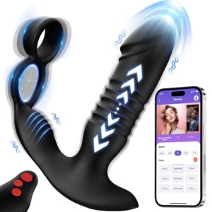 Adult Male Sex Toys for Men's Sex – Anal Prostate Massager with Dual Cock Ring, Vibrating Butt Plug Anal Beads, 7 Thrusting & Vibrating Modes G Spot Vibrator Couples Catheters &...