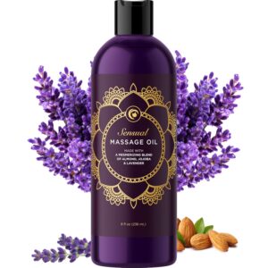 Aromatherapy Sensual Massage Oil for Couples - Non Greasy Massage Oil for Body Massage with Jojoba Oil Lavender Essential Oil and Sweet Almond Oil for Skin - Body Moisturizer...