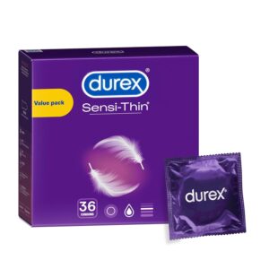 DUREX Sensi-Thin Extra Lubricated Condoms, Ultra-Thin Premium Quality Latex Condoms for Enhanced Sensitivity and Comfort, Large Fit with 56mm Nominal Width, 36 Count