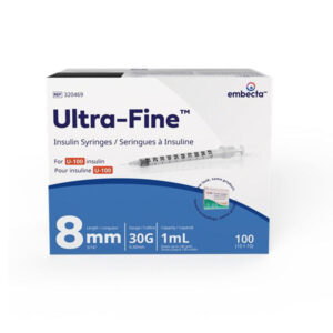 Embecta Ultra-Fine II Insulin Syringe 1ml 8mm 30G 100 Count