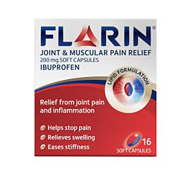 Flarin Joint and Muscular Pain Relief 200mg Ibuprofen - 16 Soft Capsules
