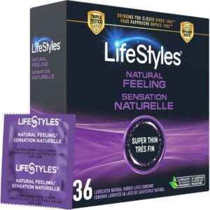 LifeStyles Natural Feeling Condoms - 36 Count - Lubricated Natural Rubber Latex Condoms, Paraben-Free, Packaging May Vary