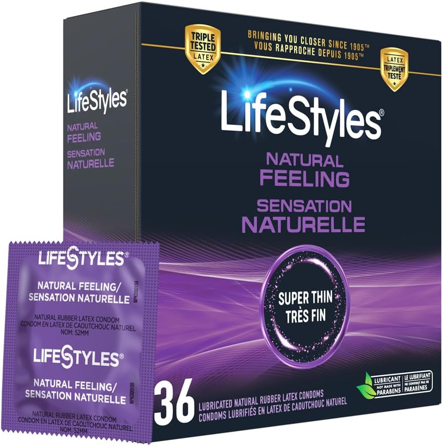 LifeStyles Natural Feeling Condoms - 36 Count - Lubricated Natural Rubber Latex Condoms, Paraben-Free, Packaging May Vary