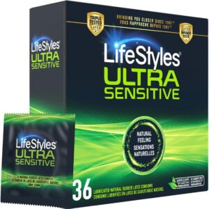 LifeStyles Ultra-Sensitive Condoms – 36 Count – Natural-Feeling, Lubricated Latex Condoms