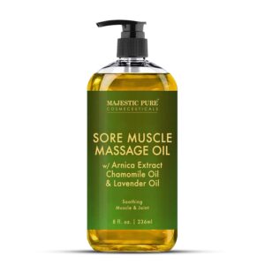 MAJESTIC PURE Arnica Massage Oil for Massage Therapy - with Lavender and Chamomile Essential Oils - Multipurpose Instant Absorption Full Body Massage - 8 fl. oz