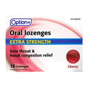 Option+ Antibacterial Throat Lozenges Cherry 16 Lozenges