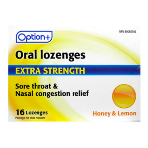 Option+ Antibacterial Throat Lozenges Honey & Lemon 16 Lozenges