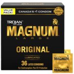 TROJAN Magnum XL Lubricated Latex Condoms, 36 Count, Silky Smooth Lubricant for Extra Comfort, Larger than Standard Size Condoms, Special Reservoir Tip for Added Safety