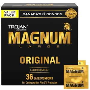 TROJAN Magnum XL Lubricated Latex Condoms, 36 Count, Silky Smooth Lubricant for Extra Comfort, Larger than Standard Size Condoms, Special Reservoir Tip for Added Safety